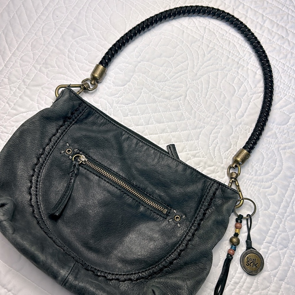 The Sak Black Leather Edgy Western Rocker Medium Hand Bag